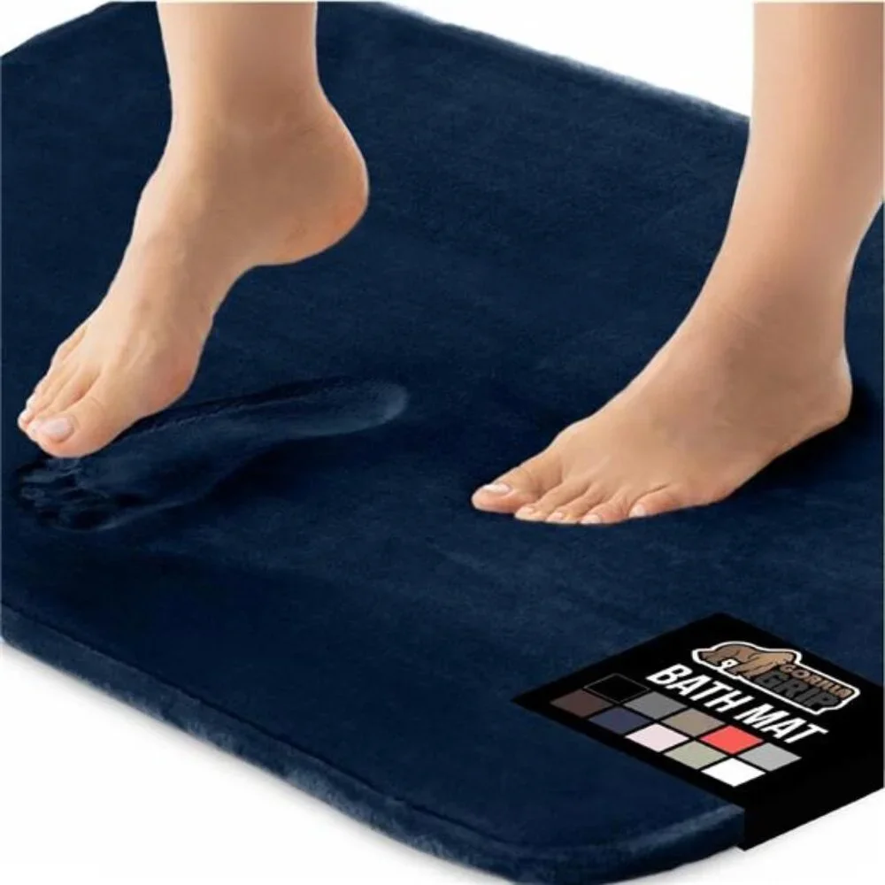Memory Foam Bath Rug Navy Blue Soft Absorbent Bathroom Mat Non Slip Shower Floor